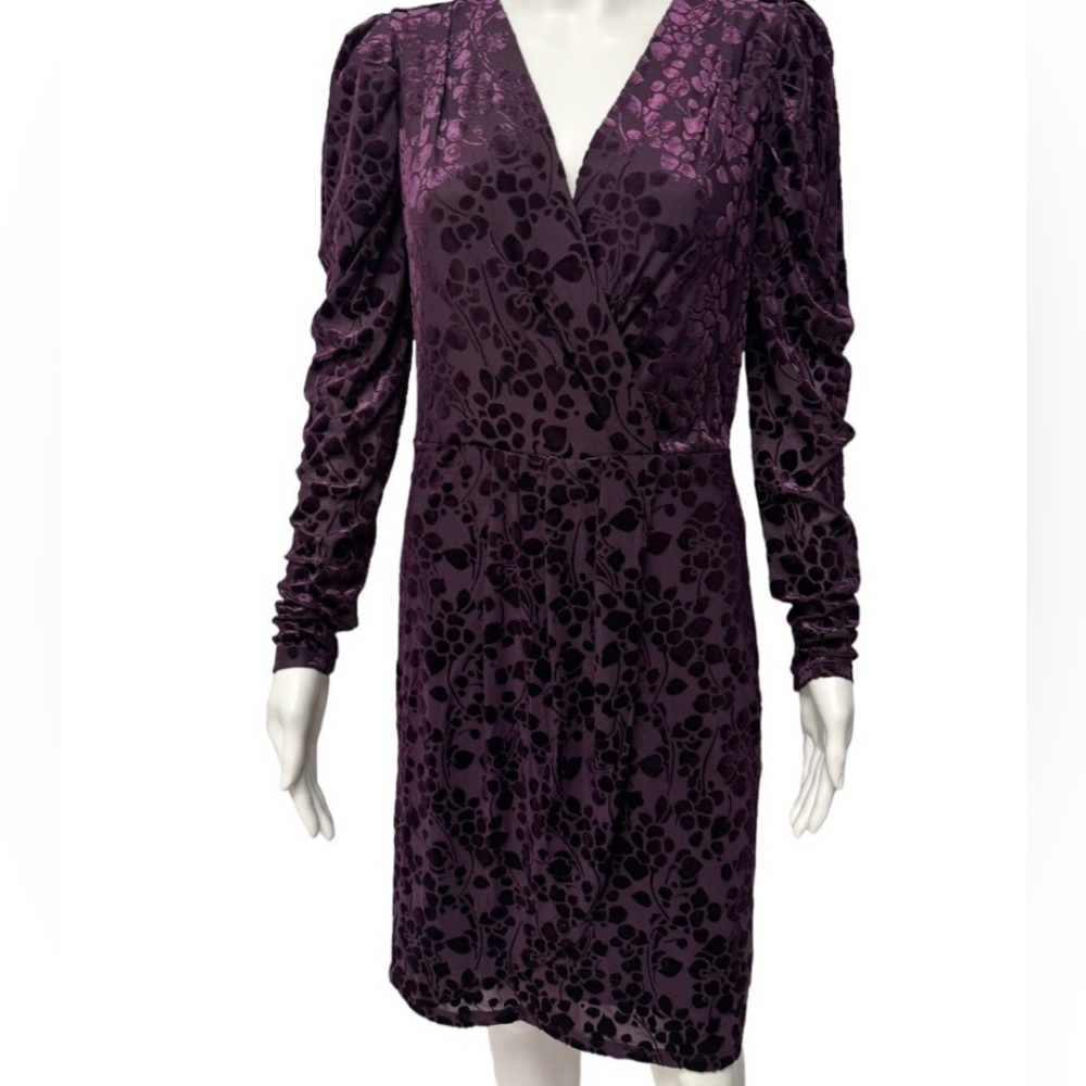 Tommy Hilfiger Dark Purple Floral Velvet Long Sleeve burnout Dress Size 12